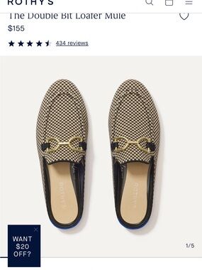 Rothy’s slip on Loafer Mule Black Tan Micro Check Size 7.5